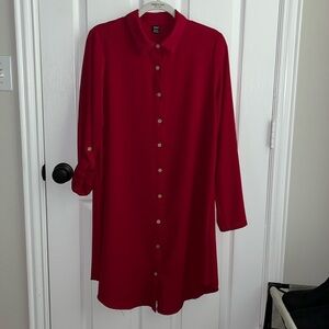 Red Long Sleeve button down dress